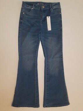 Bling Side Slit Flare Denim Jeans